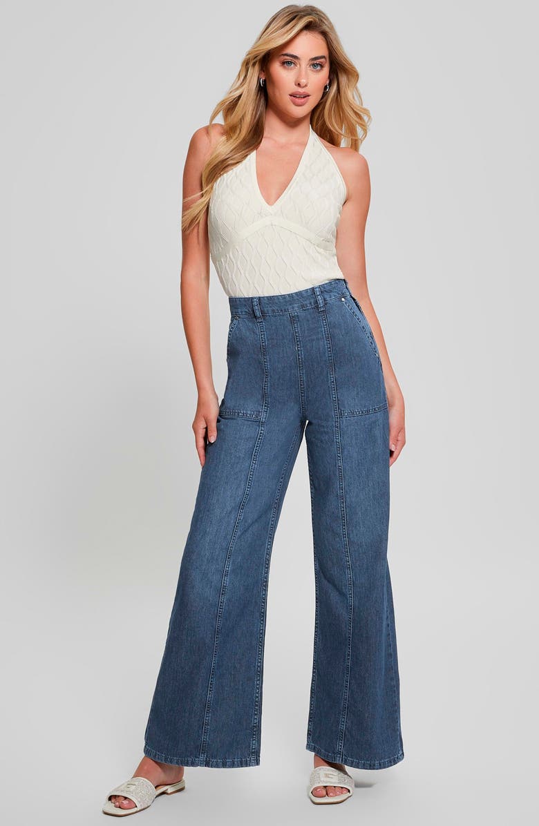 GUESS Lucia Wavy Rib Halter Sweater, Alternate, color, Dove White