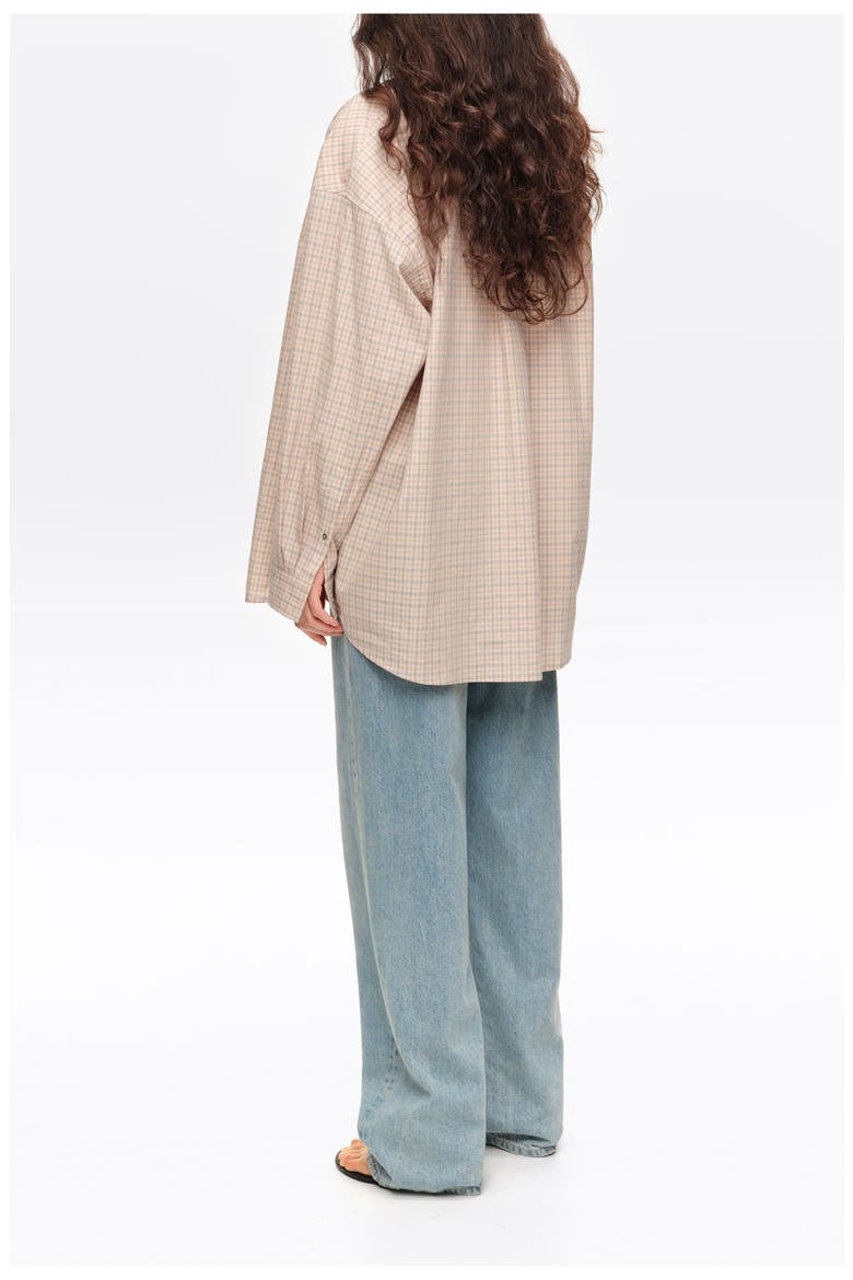Checked Oversize Low-Cut Shirt, Alternate, color, SAND