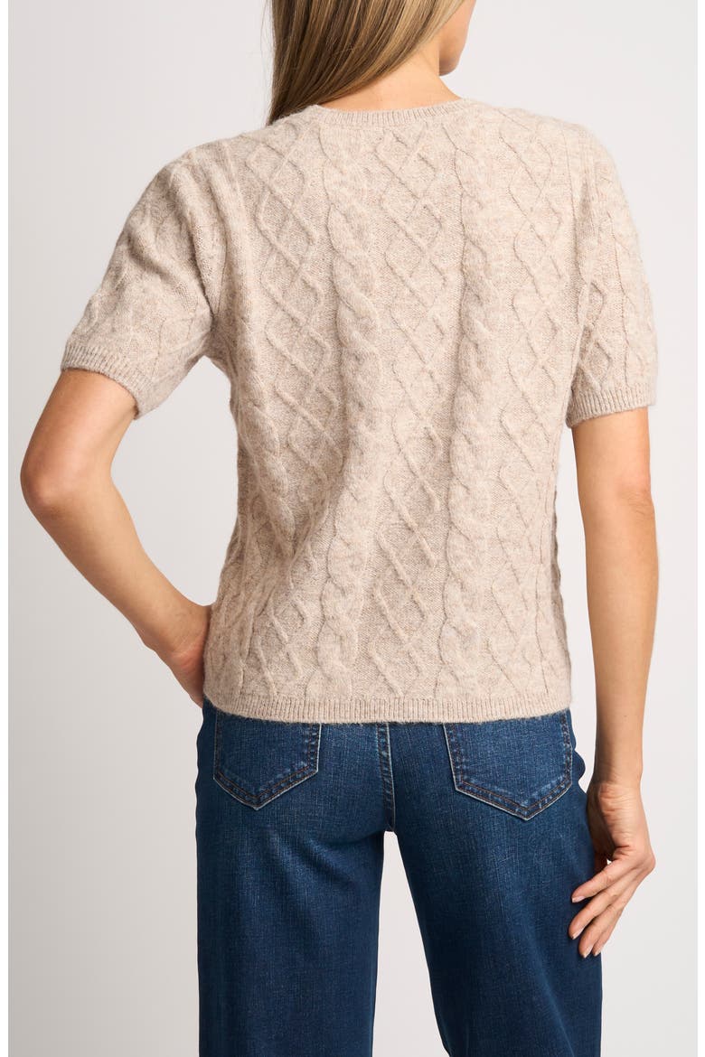 Fuzzy Cable Stitch Short Sleeve Crewneck Sweater, Alternate, color, SANDY PERU