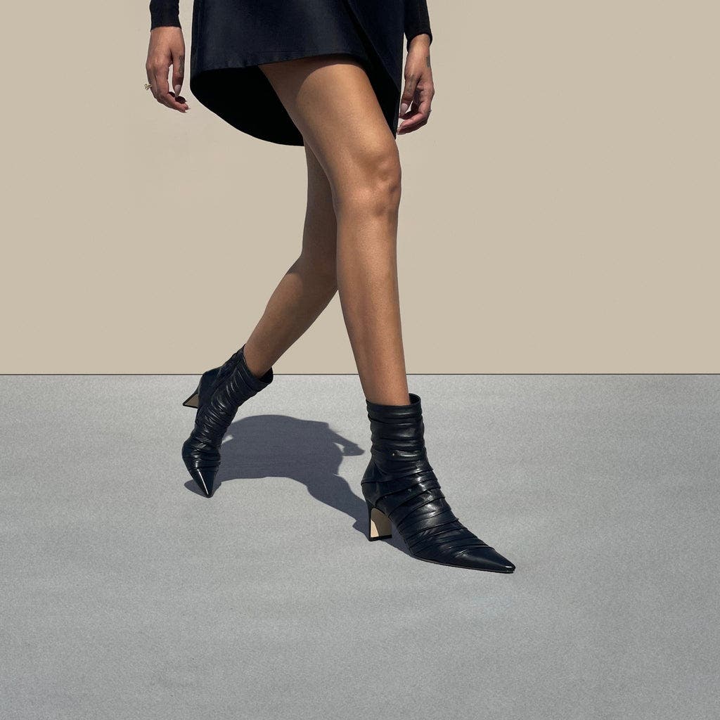 Neil J. Rodgers Plisse Ankle Boot, Alternate, color, Black Nappa