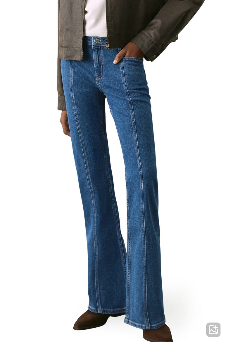 Star Pocket Mid Rise Flare Jeans, Main, color, DARK BLUE