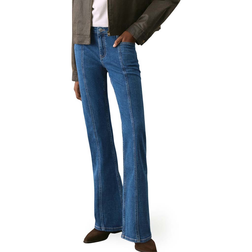 Mango Teen Star Pocket Mid Rise Flare Jeans In Blue