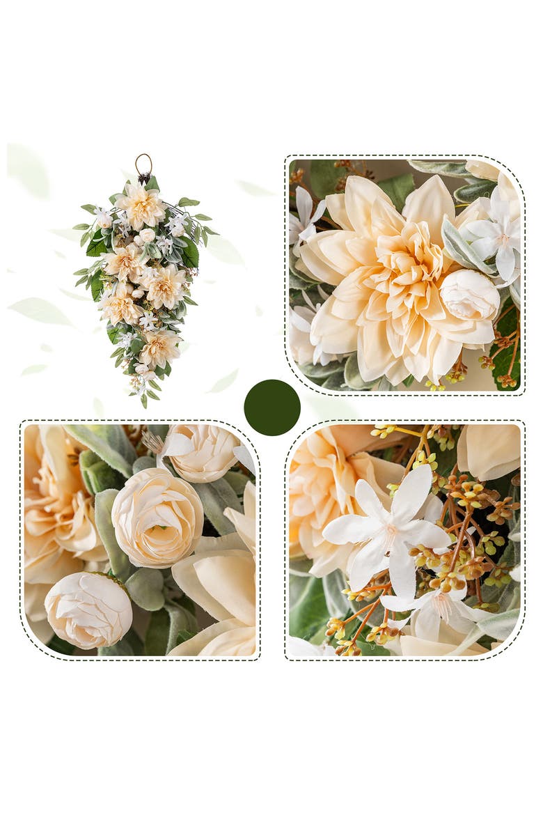 28"H Peach Dahlia Artificial Floral Teardrop, Alternate, color, Beige