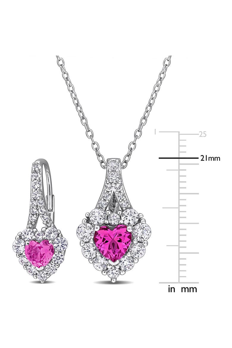 Lab Grown Pink & White Sapphire Earrings & Necklace Set, Alternate, color, PINK