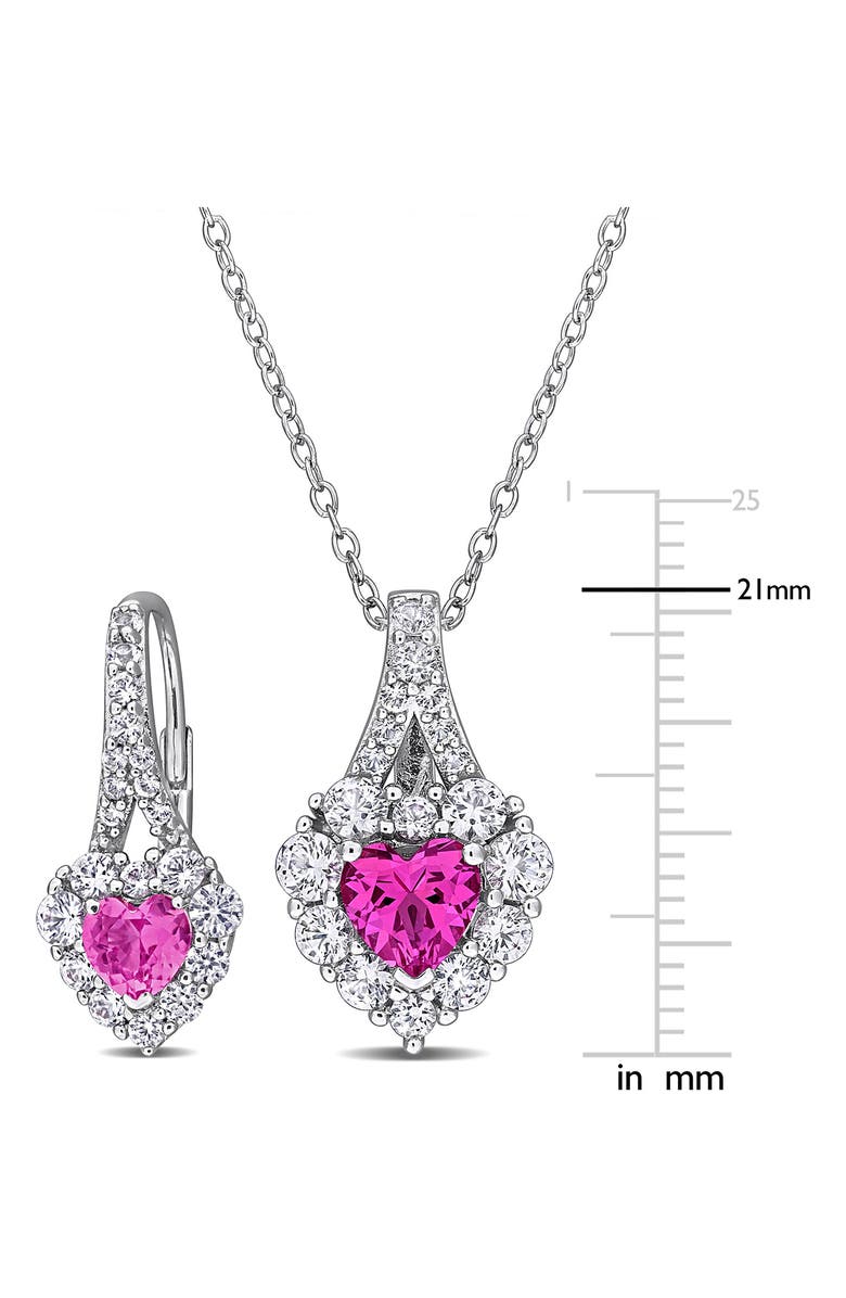 DELMAR Lab Grown Pink & White Sapphire Earrings & Necklace Set, Alternate, color, Pink