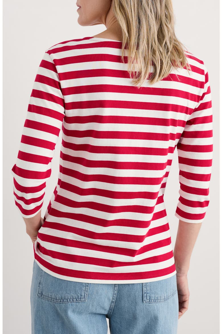 Sailor Stripe Three Quarter Sleeve Organic Cotton T-Shirt, Alternate, color, SCALLION SCARLET
