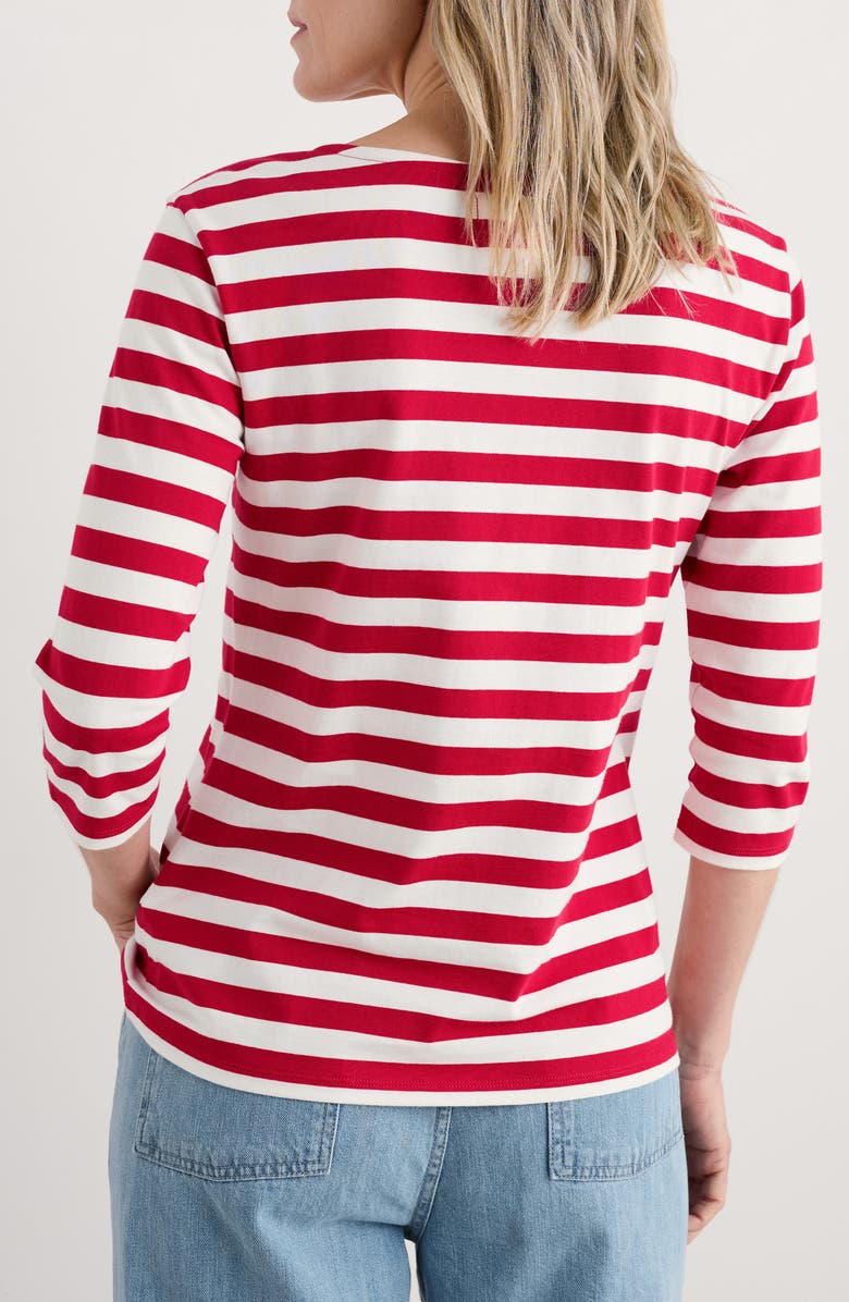 Seasalt Cornwall Sailor Stripe Three Quarter Sleeve Organic Cotton T-Shirt, Alternate, color, Scallion Scarlet