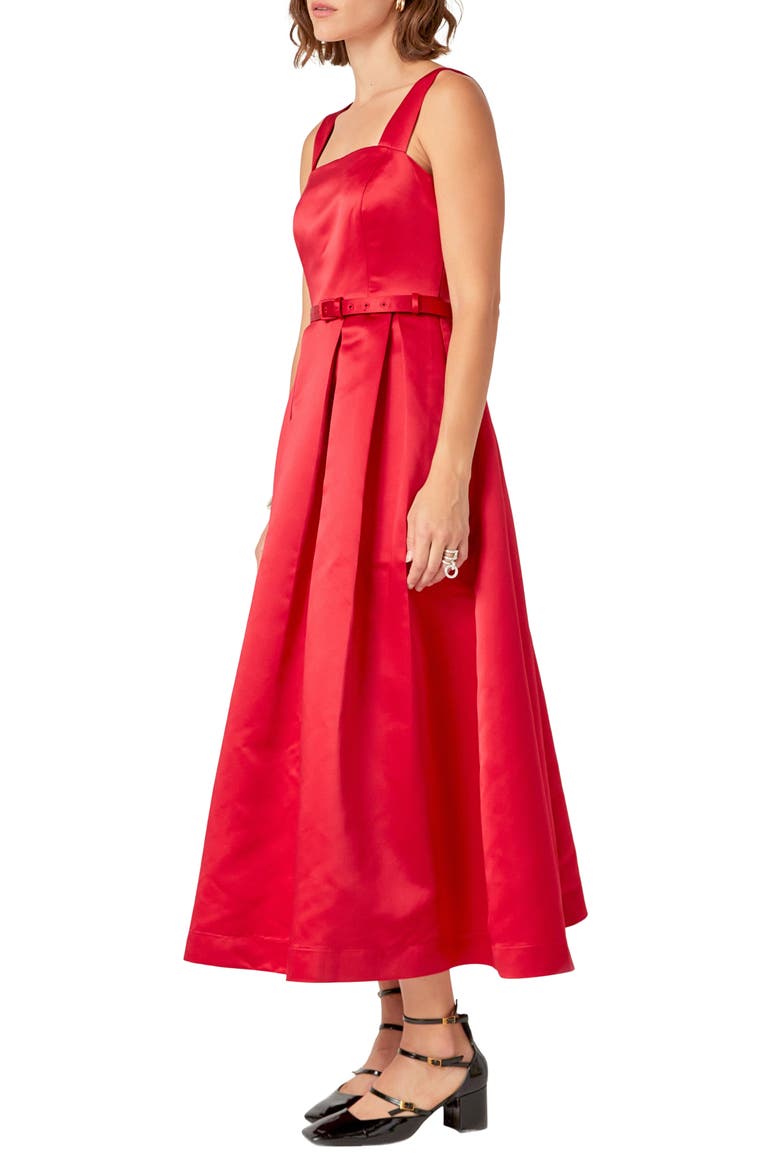Pleated Belted Midi Dress, Alternate, color, RED