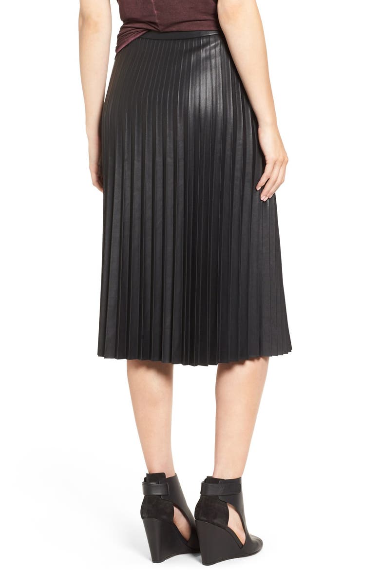 Faux Leather Pleat Skirt, Alternate, color, BLACK
