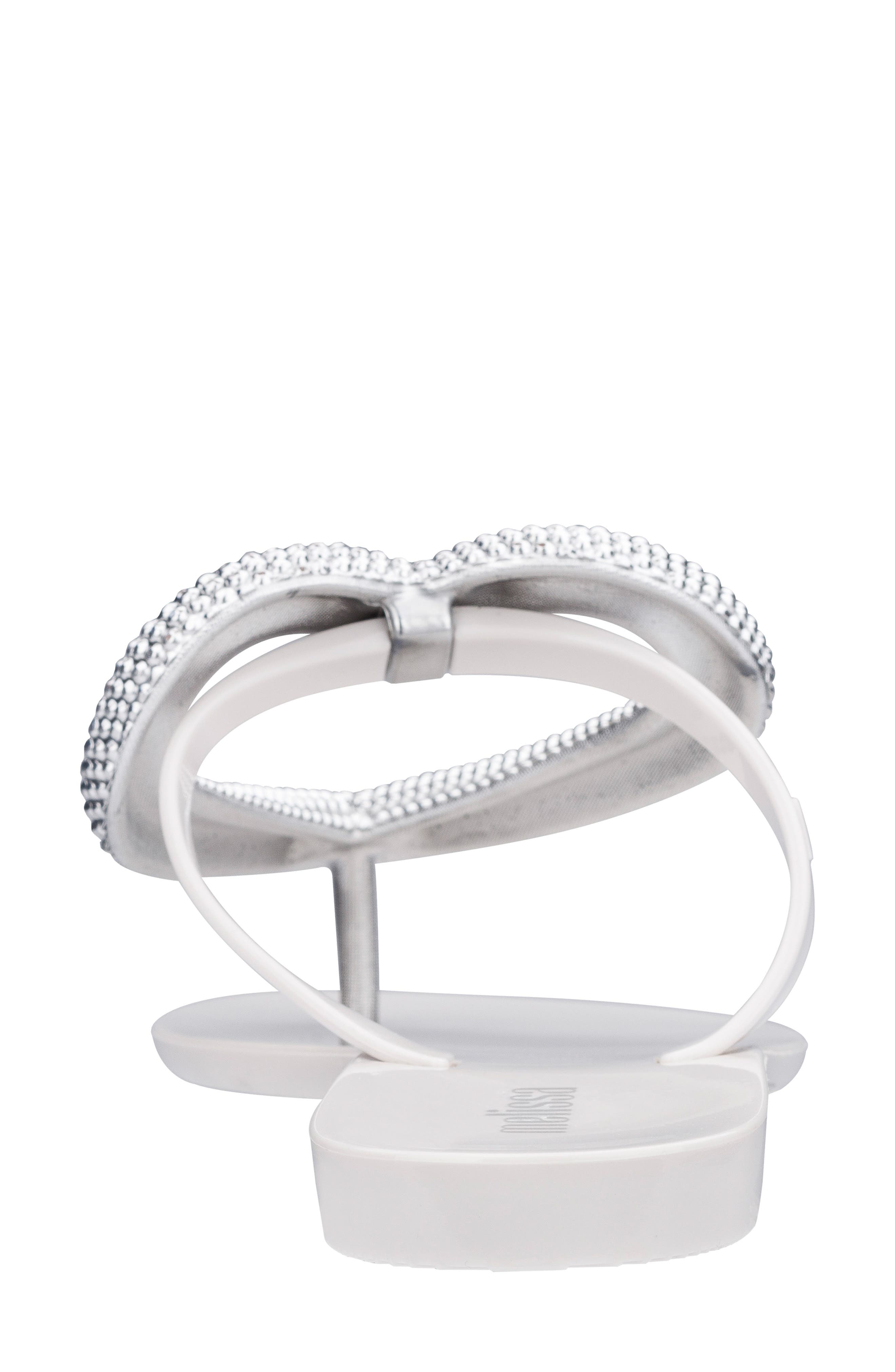 Big Heart Chrome Jelly Flip Flop, Alternate, color, WHITE SILVER