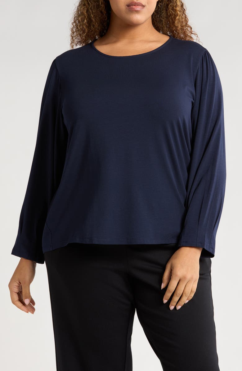Eileen Fisher Pleated Sleeve Top, Main, color, Ink