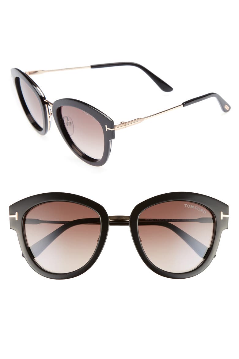 Mia 55mm Cat Eye Sunglasses, Main, color, BLACK ACETATE/ ROSE GOLD