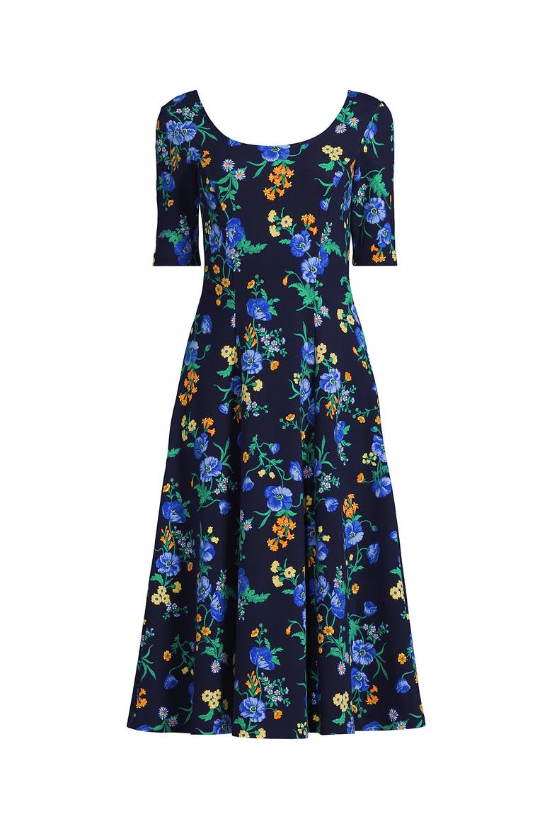 Starfish Elbow Sleeve Midi Fit and Flare Dress, Alternate, color, Deep Sea Poppy Floral