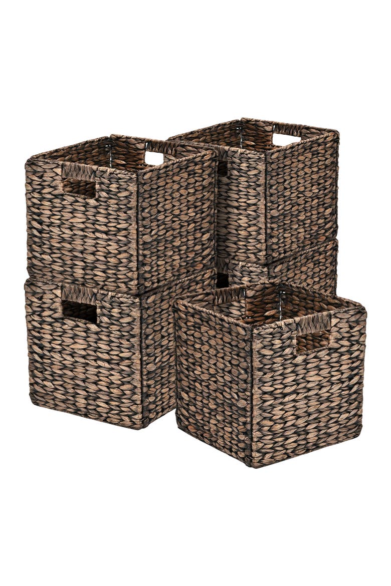 Bryce Classic Farmhouse Handwoven Hyacinth Collapsible Storage Cube Baskets with Handles,, Alternate, color, Woody