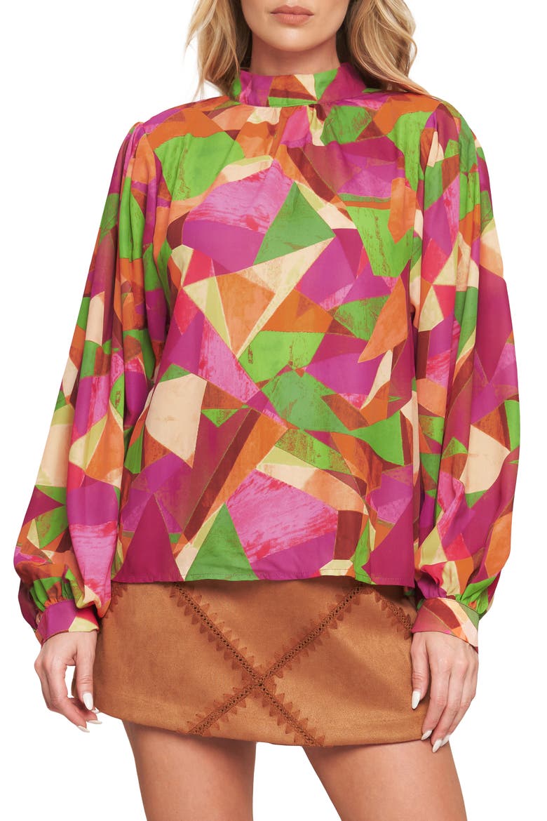 Long Sleeve Woven Top, Main, color, MAGENTA GREEN