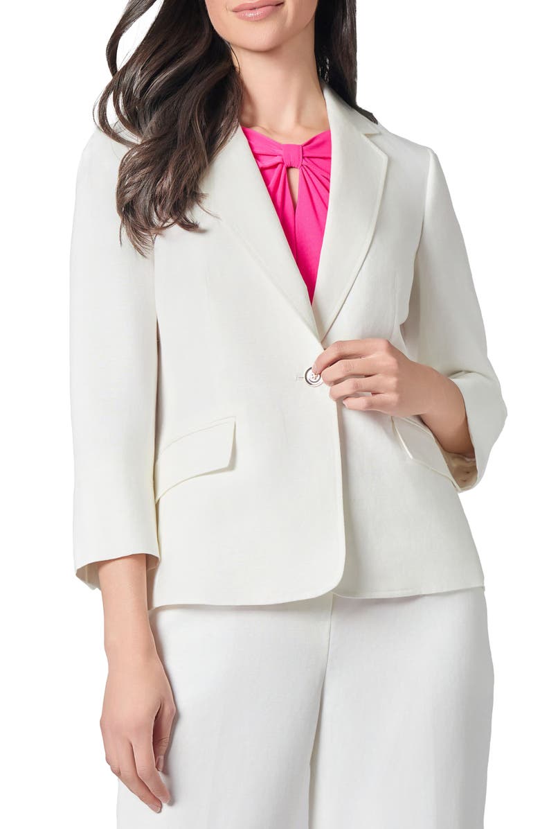 KASPER Linen Blend One-Button Blazer, Main, color, Lily White
