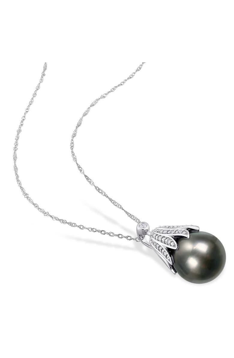 Julianna B. Cultured Pearl & Diamond Floral Necklace 14k, Alternate, color, Tahitian Pearl/White Gold