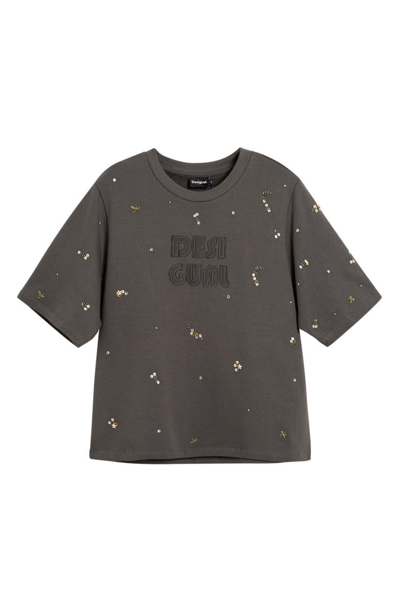 Desigual Logo Appliqué T-Shirt, Alternate, color, Gray