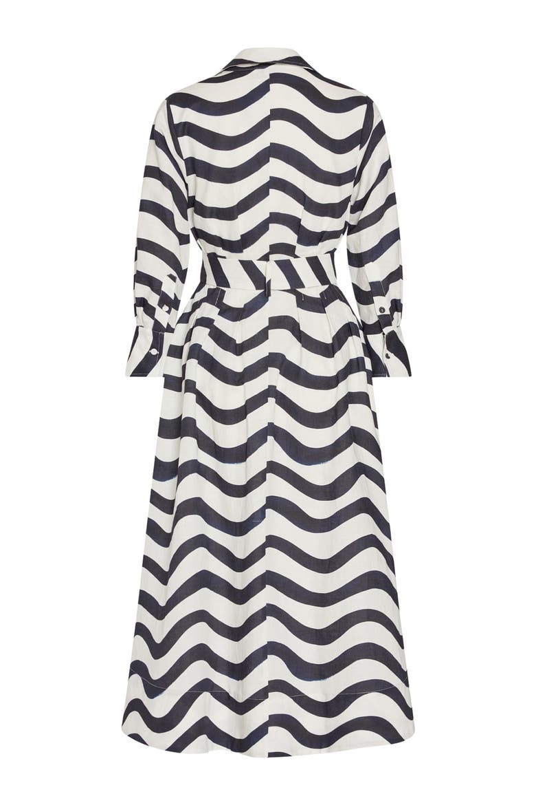 Lexi Stripe Tie Waist Long Sleeve Midi Shirtdress, Alternate, color, NAVY/ WHITE