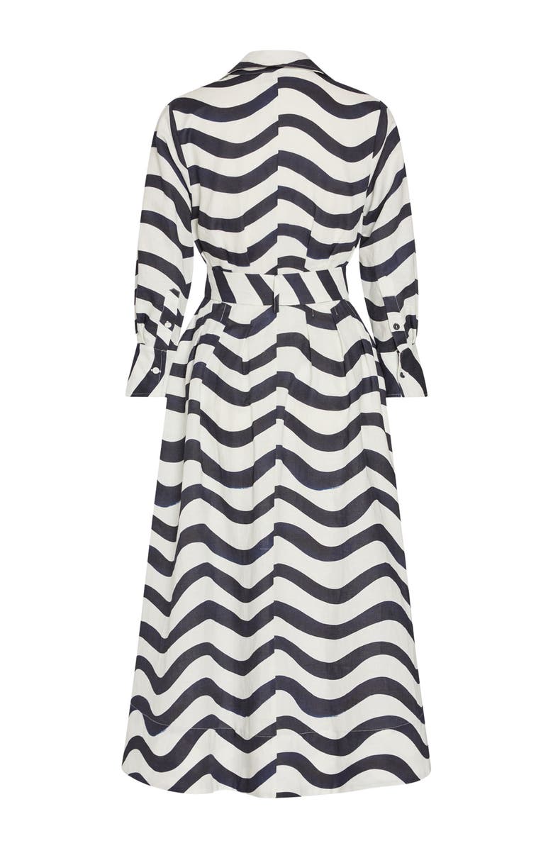 Milly Lexi Stripe Tie Waist Long Sleeve Midi Shirtdress, Alternate, color, Navy/ White
