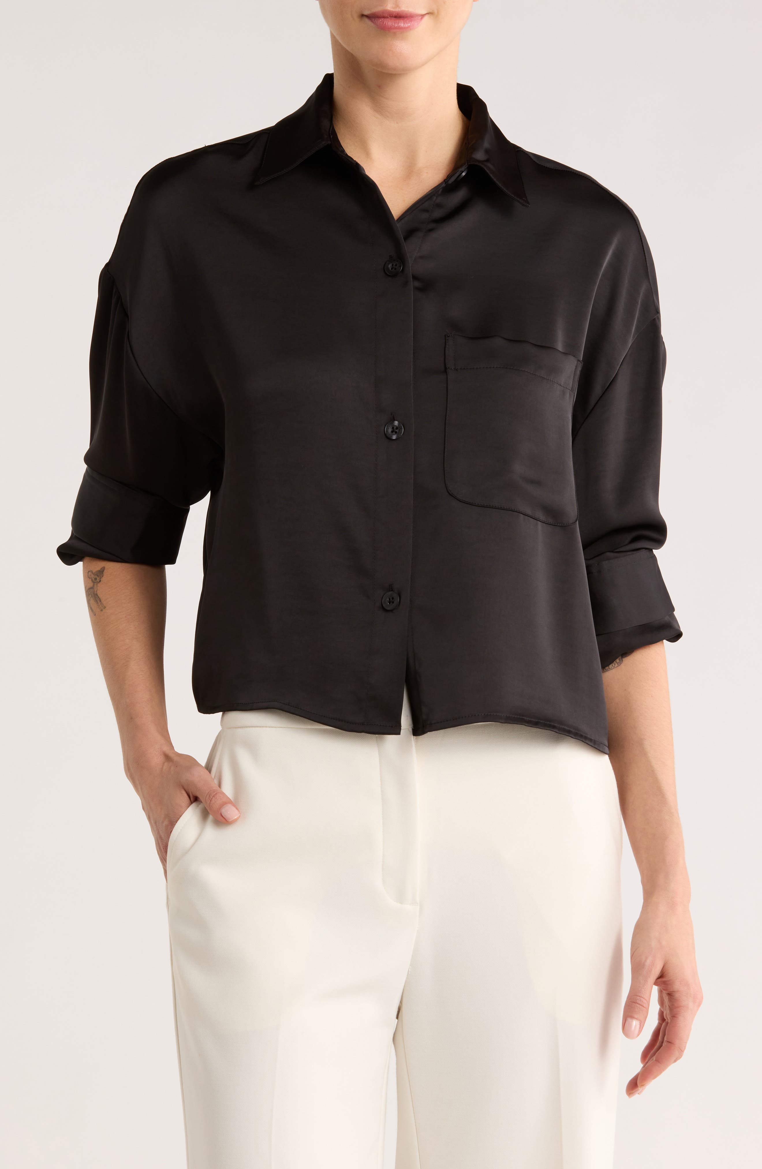 INTERNATIONAL DESIGNER Crop Button-Up Shirt