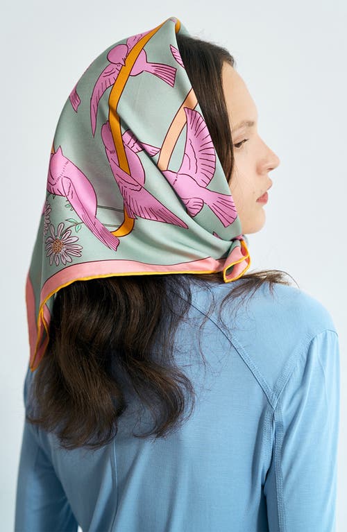 Lost Pattern House Of Frida Silk Square Bandana In Blue