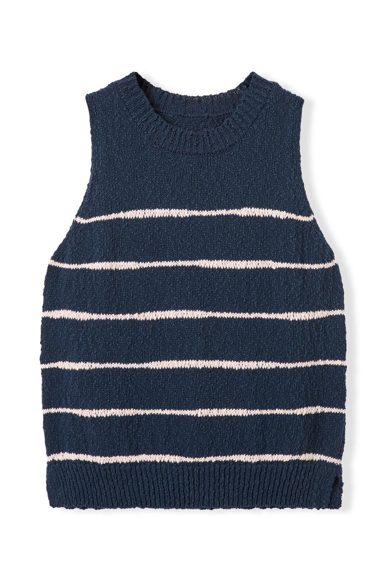 Drop Stitch Knitted Vest Top, Alternate, color, Navy / Ecru