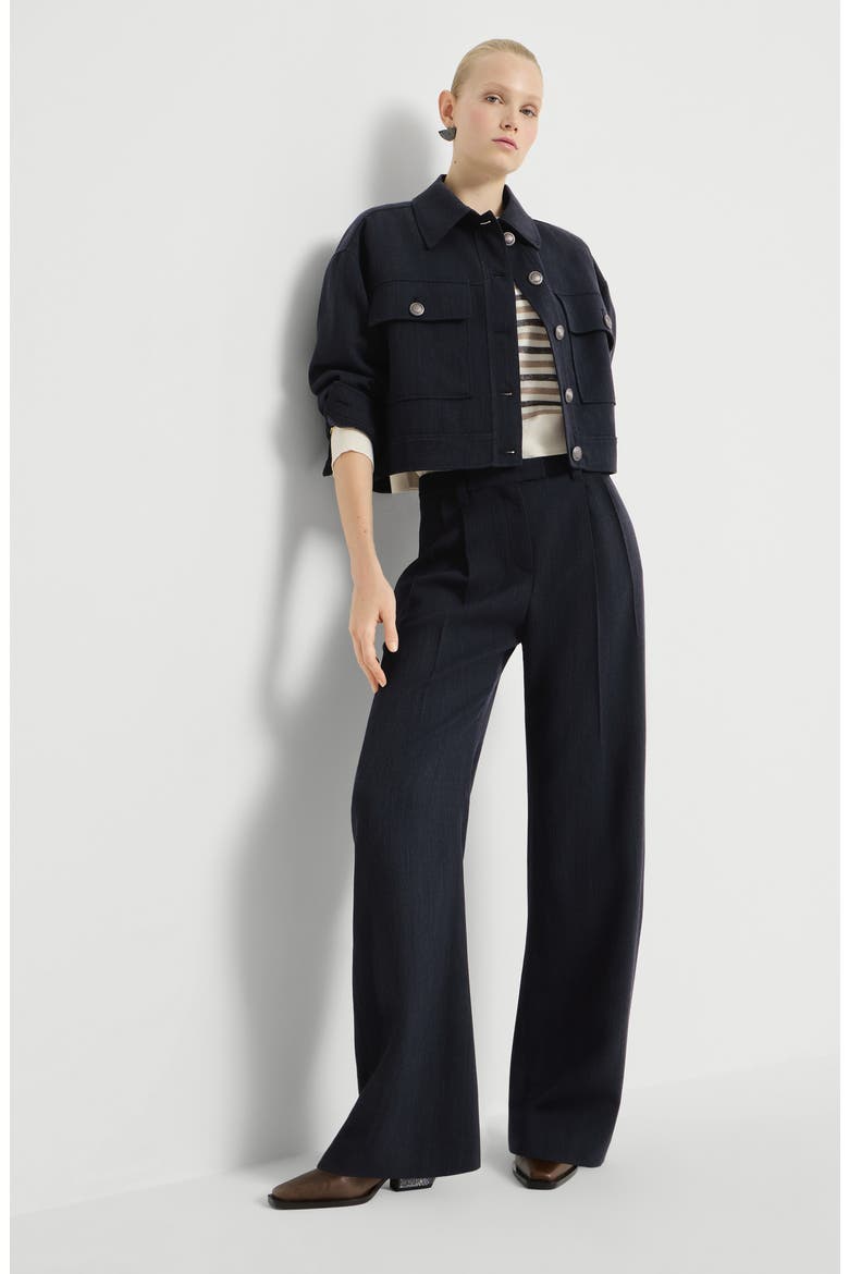 Crêpe chevron trousers, Alternate, color, Navy Blue