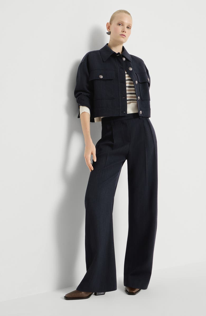 Brunello Cucinelli Crêpe chevron trousers, Alternate, color, Navy Blue