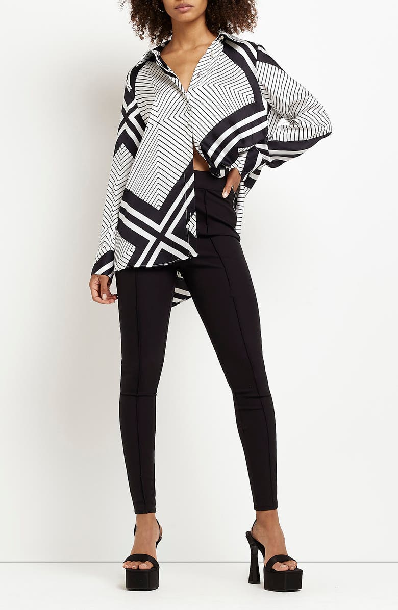 River Island Boyfriend Satin Button-Up Shirt, Alternate, color, 