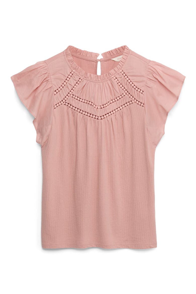 Circle Trim Flutter Sleeve Cotton Top, Alternate, color, ROSE PINK