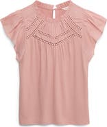 PER UNA BY M&S Circle Trim Flutter Sleeve Cotton Top