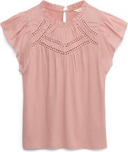 PER UNA BY M&S Circle Trim Flutter Sleeve Cotton Top