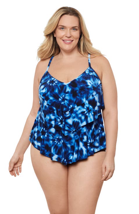 Triple Ruffle Tier Adjustable Tankini Swimsuit Top