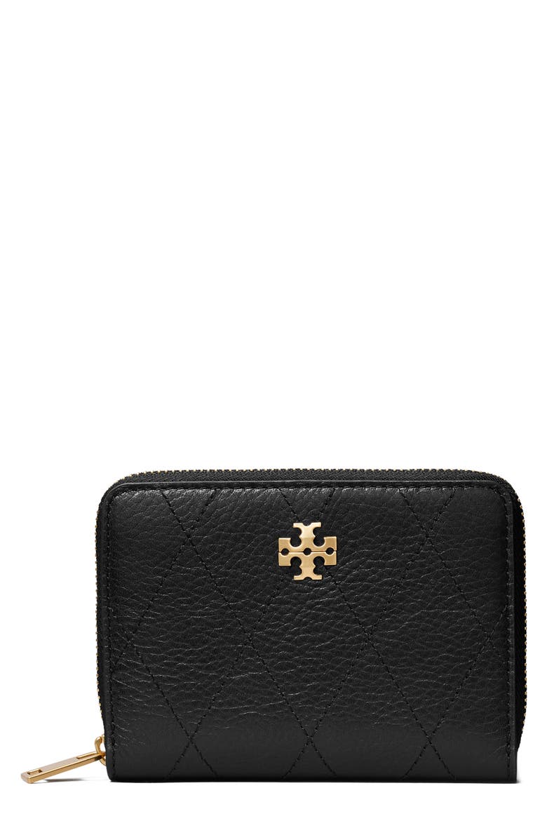Charlie Quilted Small Zip Around Leather Wallet, Main, color, BLACK