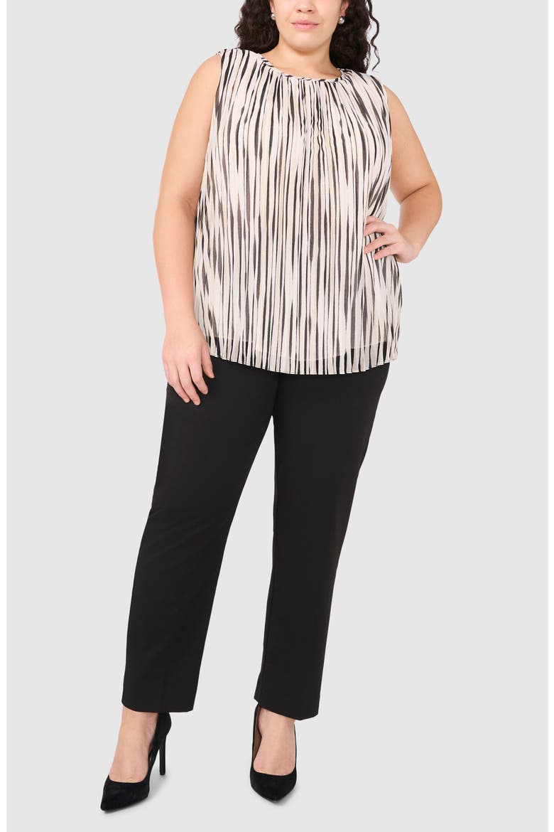 Stripe Sleeveless Pleated Shell, Alternate, color, NEW IVORY