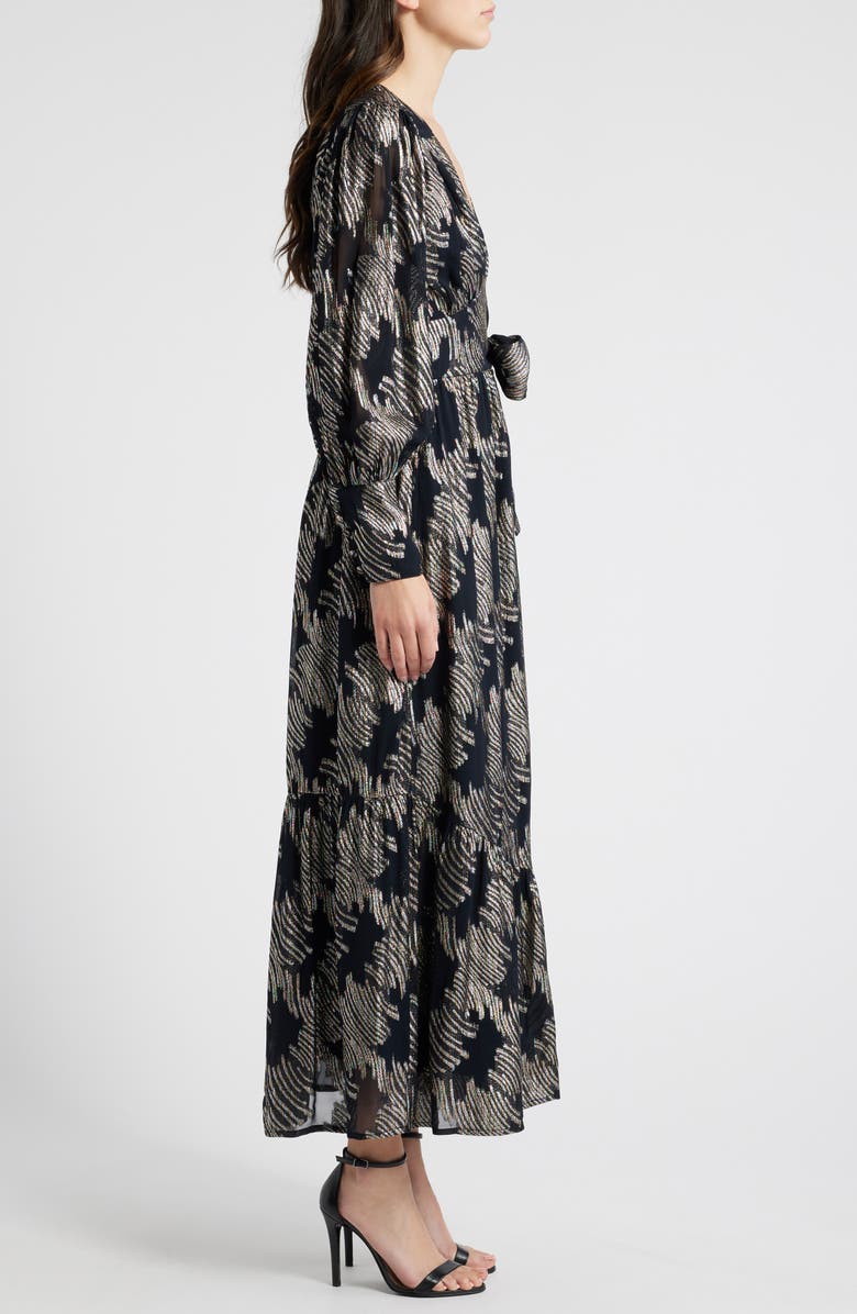 CIEBON Isa Metallic Long Sleeve Wrap Dress, Alternate, color, 