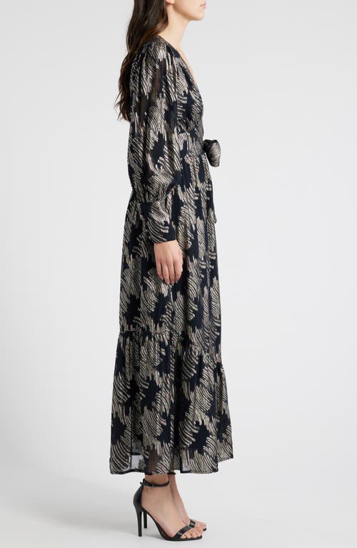 CIEBON CIEBON ISA METALLIC LONG SLEEVE WRAP DRESS