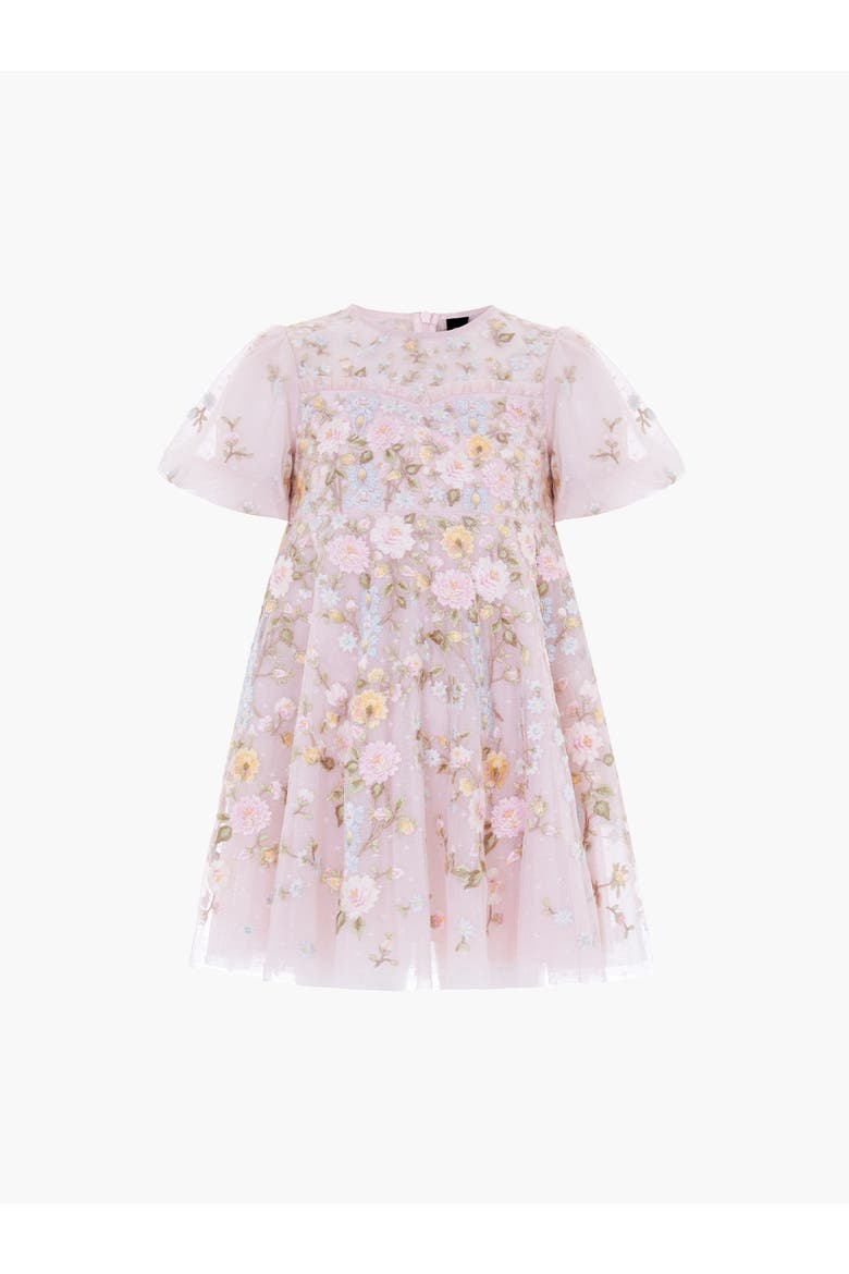 Garden Puff Sleeve Round Neck Dress, Alternate, color, Shell/Pastel Blue