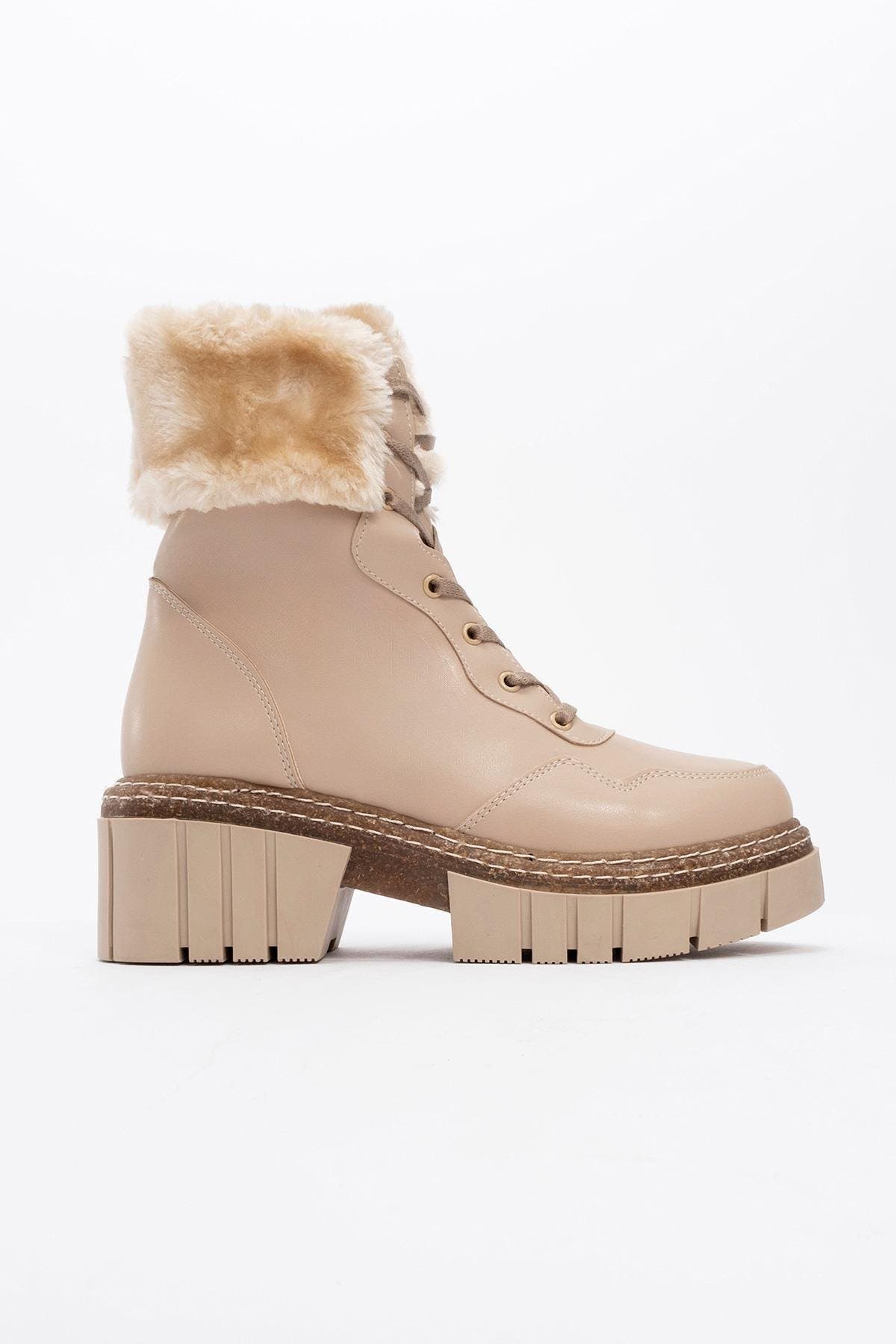 Prologue Shoes Faith Fur Chunky Boot, Main, color, Beige Faux Leather