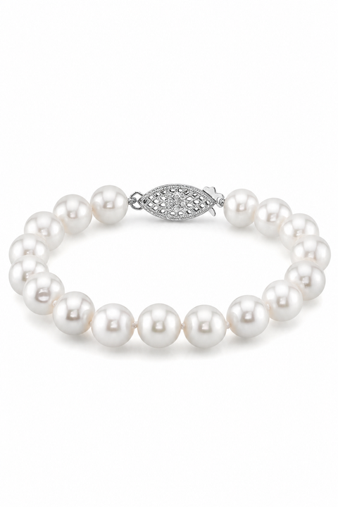 8.5-9.5mm White Freshwater Pearl Bracelet - AAA Quality