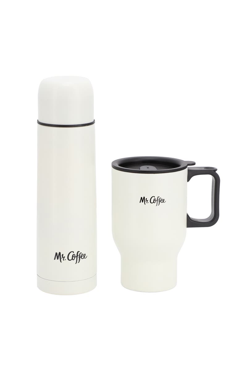 Mr. Coffee Javelin 2 Piece Thermal Bottle and Travel Mug Set, Main, color, White