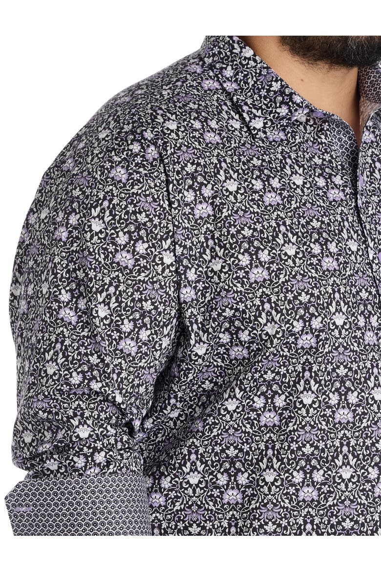 Big & Tall Floral Sport Shirt, Alternate, color, BLACK MULTI