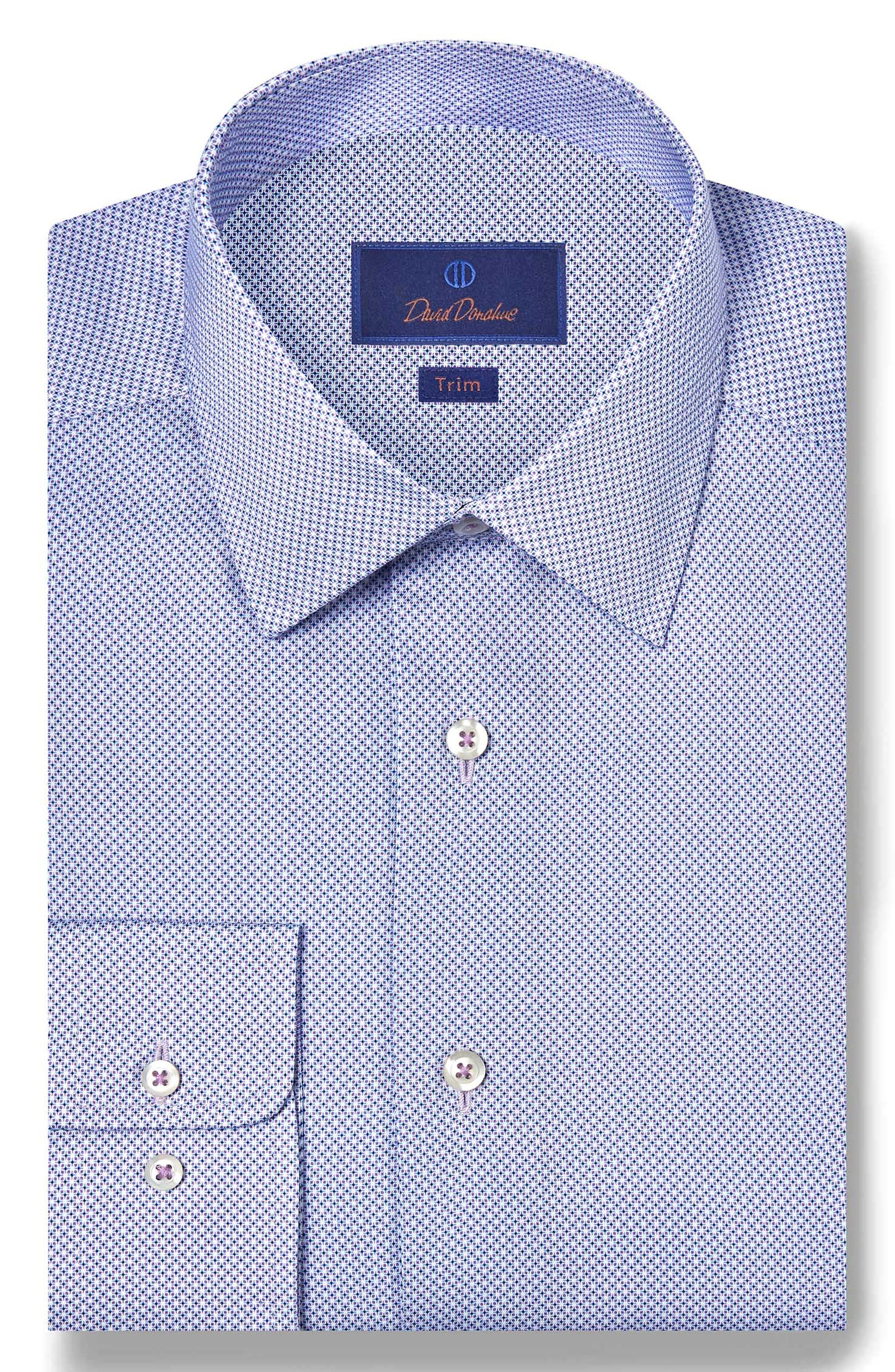 David Donahue Trim Fit Micro Geometric Cotton Dress Shirt