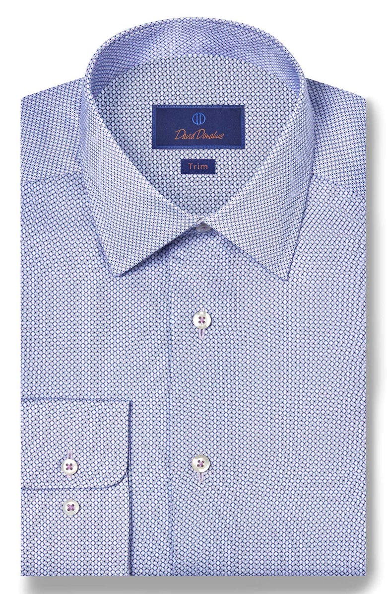 David Donahue Trim Fit Micro Geometric Cotton Dress Shirt, Main, color, Lilac