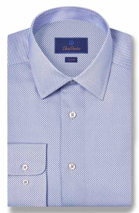 David Donahue Trim Fit Micro Geometric Cotton Dress Shirt