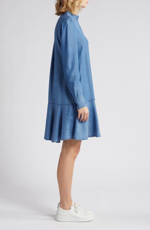 CASLON CASLON® FLOUNCE HEM LONG SLEEVE CHAMBRAY SHIRTDRESS