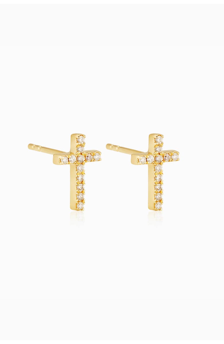 Oradina 14K Yellow Gold Faith Diamond Studs, Alternate, color,