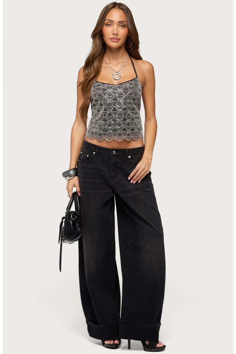 Naira Beaded Scalloped Halter Top, Alternate, color, SILVER