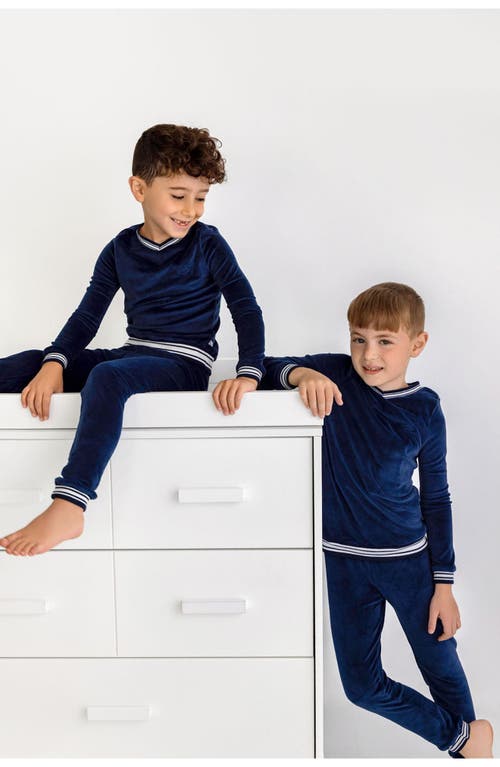 Shop Pouf Velour Varsity Pj In Midnight Blue